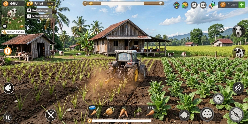 Tampilan screenshot <strong>666J</strong> menampilkan aktivitas bertani dengan grafis yang menawan.