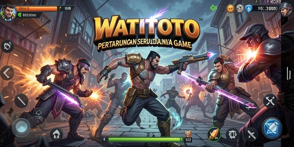 Tampilan gameplay seru dalam WATITOTO dengan karakter yang bertarung.